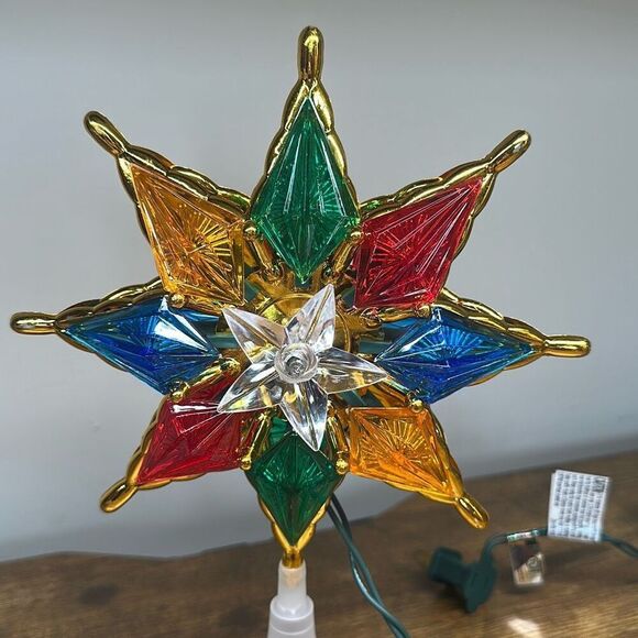 Christmas Tree Topper Star Plastic Jewel Joy Brite Merry Bright - Picture 3 of 7